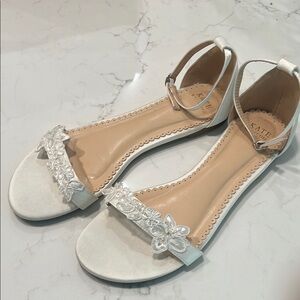 Wedding Kate Whitcomb Ivory Floral Satin Flat  Sandals